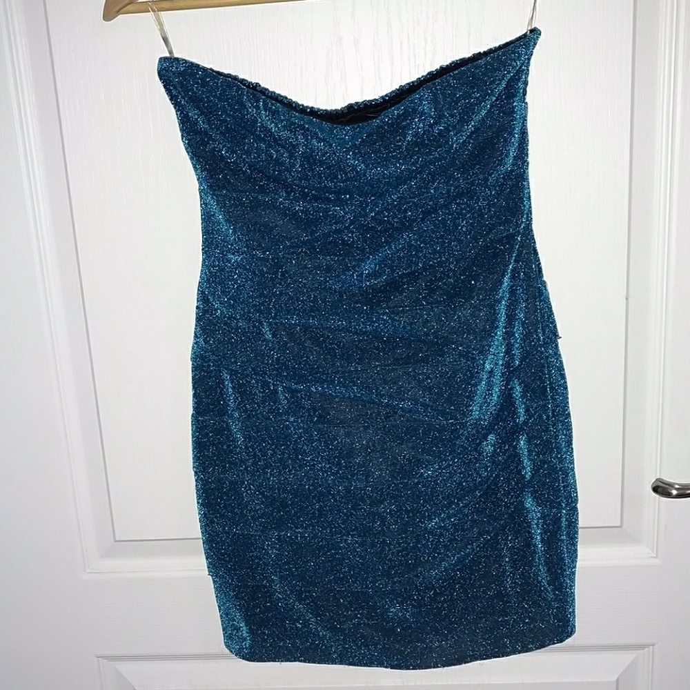 Forever 21 Sparkly strapless teal dress sz med